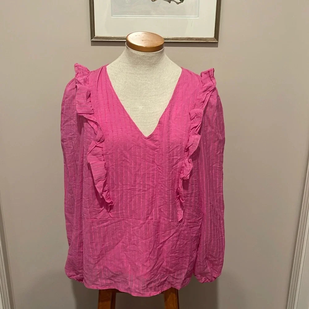 NWT!! Vero Moda - Alma Long Sleeve V-Neck Frill Top - Pink - Size Large